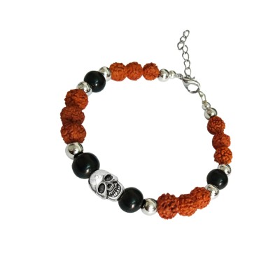 Stylish  Skull Black Quartz Rudraksha Bracelet 